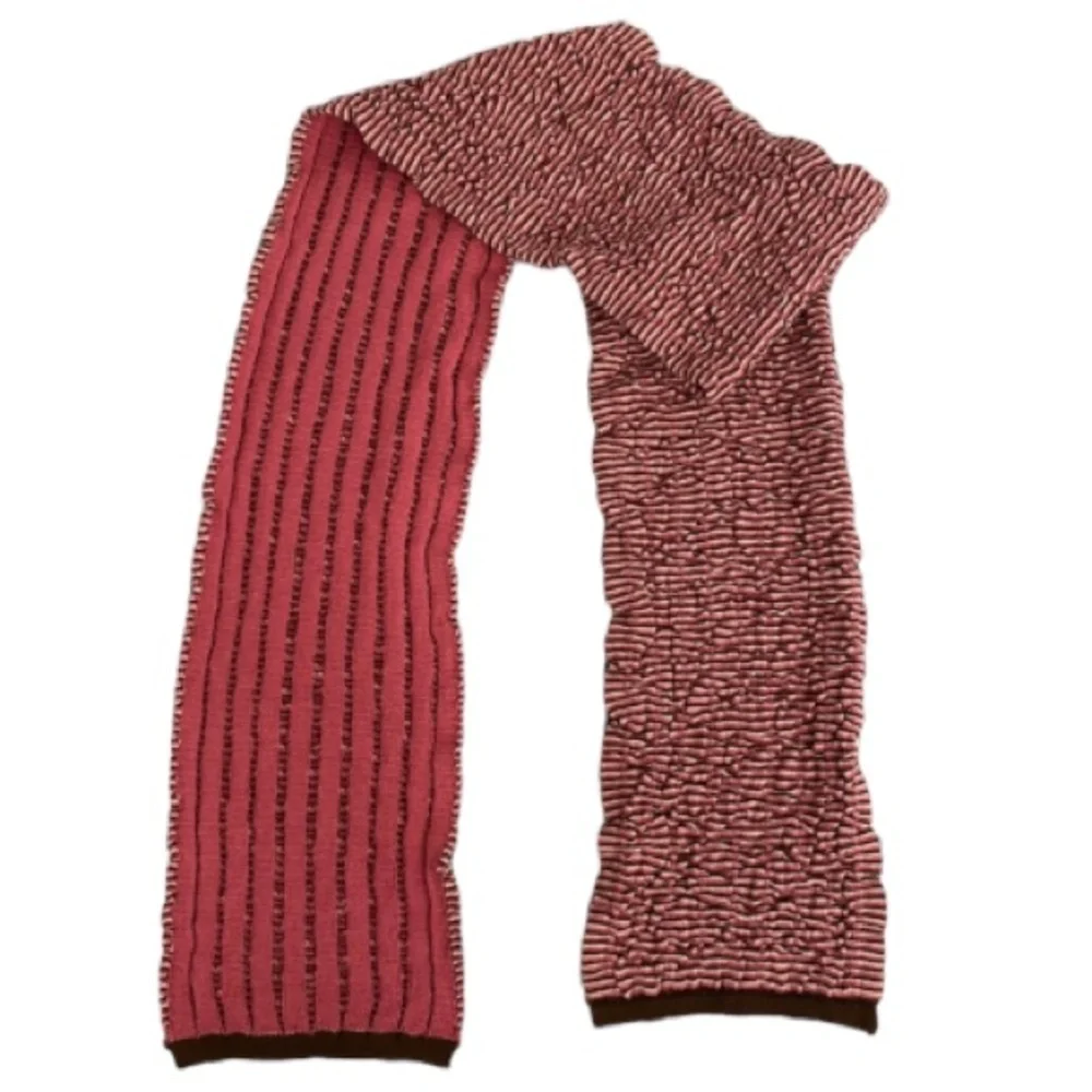 Knit Scarf Wrap Textured Ruffle Pink Brown Striped Winter Snow Warm Cozycore